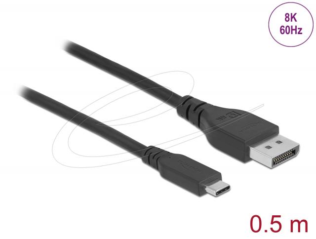 Delock Bidirectional USB Type-C™ to DisplayPort Cable (DP Alt Mode) 8K 60 Hz 0.5 m DP 8K certified 