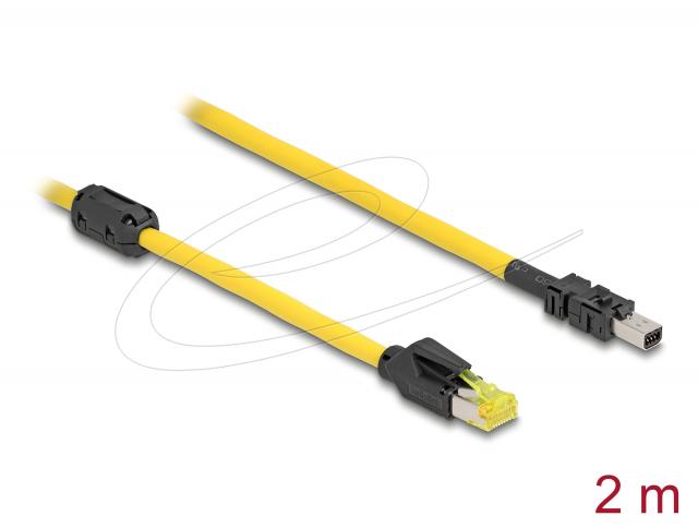 Delock кабел Mini I/O 8-пинов D-образен конектор тип 2 (мъжки) към RJ45 конектор (мъжки), Cat.6, 2 m, жълт 