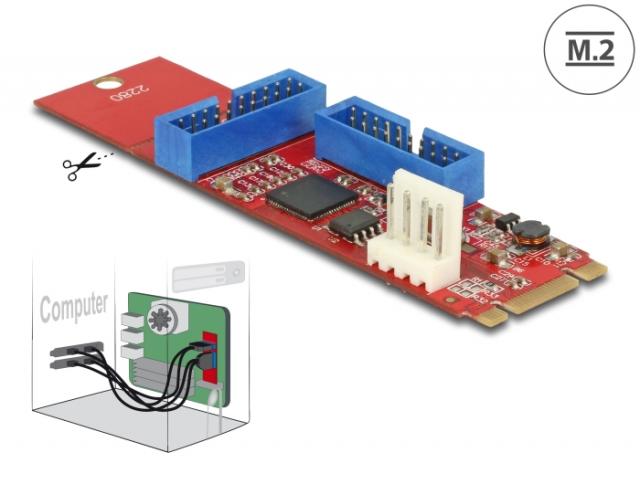 Адаптер Delock, M.2 Key B+M мъжко към 2 x USB 5 Gbps Pin Header 