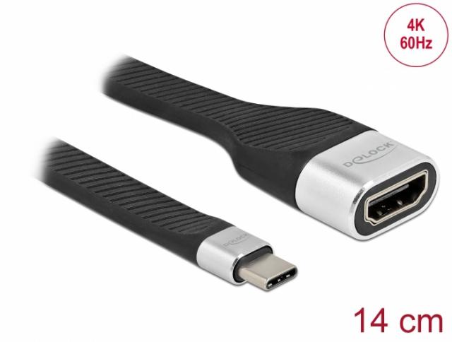 Кабел Delock FPC Flat Ribbon, USB-C мъжко - HDMI женско, 4K 60 Hz, 14 cm 