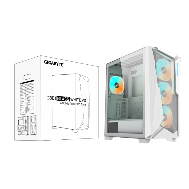 Case Gigabyte C301 WHITE V2, TG, Mid-Tower 