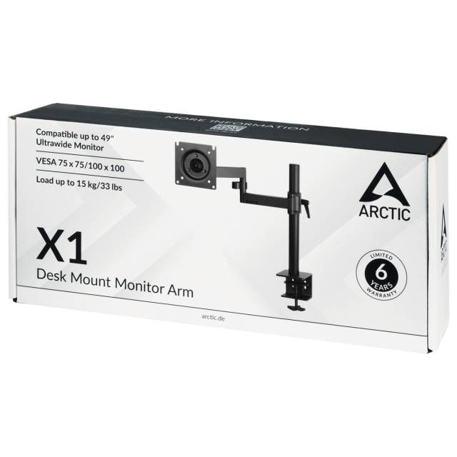 Desk Mount Monitor Arm ARCTIC X1, 13"-49", 15 kg, Black 