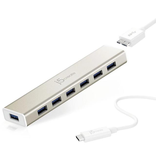 USB 3.0 7-port hub j5Create JCH377, 1:7, White 