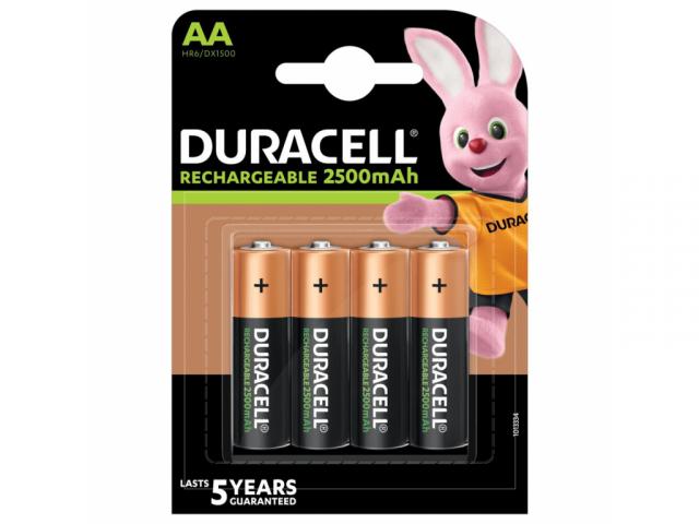 Акумулаторна батерия DURACELL R6 AA, 2500mAh NiMH, 1.2V, 4 бр. в опаковка  