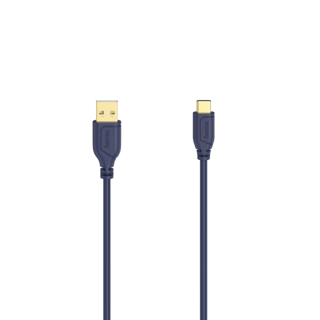 Hama Flexi-Slim Charging/Data Cable, USB Type-C - USB 2.0, 0.75 m, blue depth 