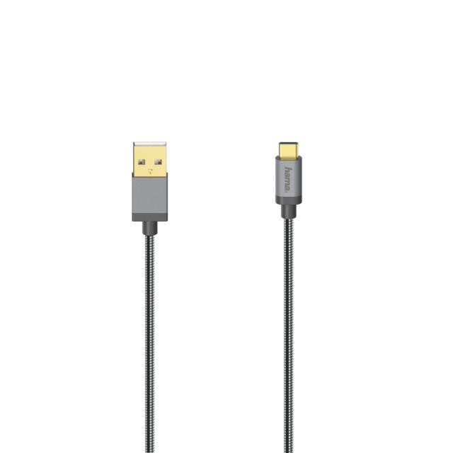 Кабел HAMA, USB-C мъжко - USB-A мъжко, 0.75 м., 5 звезди, 480Mbit/s, Черен 