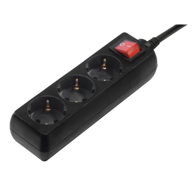 Hama Power Strip, 3-Way, with Switch, 1.4 m, black 