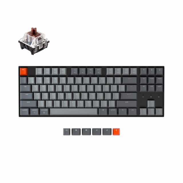 Геймърска Механична клавиатура Keychron K8 TKL, Hot-Swappable Gateron Optical Brown Switch RGB Backlight 