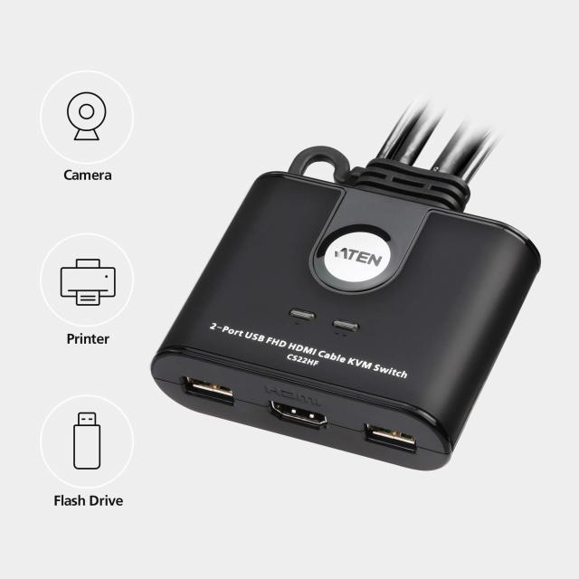 Превключвател KVM ATEN CS22HF, Дву портов USB HDMI 