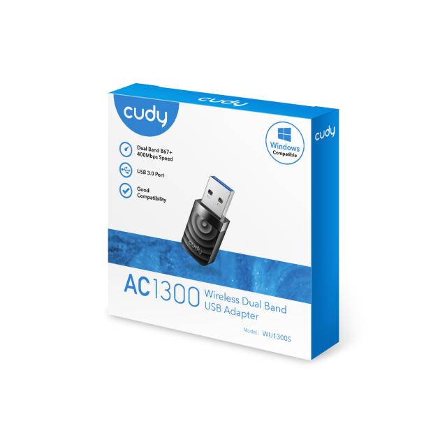 Безжичен нано адаптер Cudy WU1300S, USB 3.0, 2.4/5 Ghz, Вградена антена 2dBi 