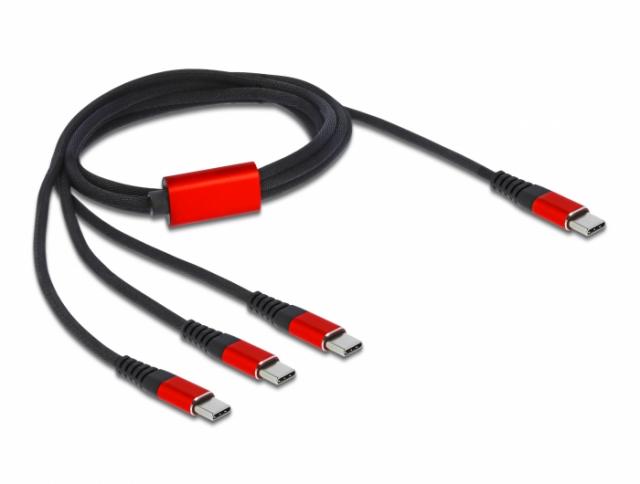 Delock USB Charging Cable 3 in 1 USB Type-C™ to 3 x USB Type-C™ 1 m black / red 