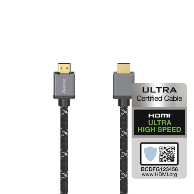 Кабел HAMA Ultra HD, HDMI мъжко - HDMI мъжко, 8K, 48GB/s,метал, 2 м, Позл. конектори, Черен 