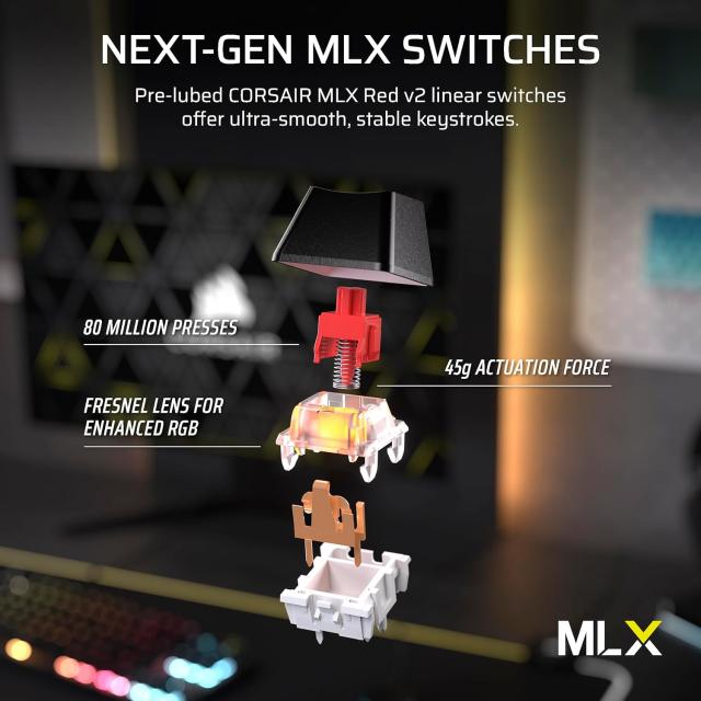 Corsair K70 RGB MK.2 Core TKL Mechanical Gaming Keyboard, Corsair MLX Red Switch 