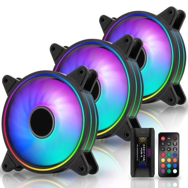 Комплект вентилатори EZDIY-FAB Moonlight Black RGB PWM 120mm - 3 Pack 