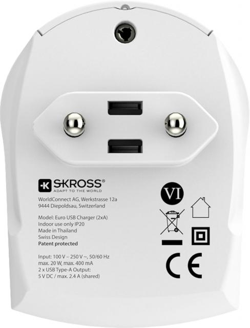 Skross Euro USB Charger 1.302421, 2 x USB-A, 2.4A 