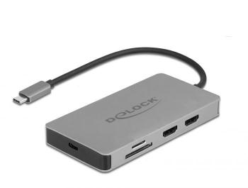 Докинг станция Delock USB-C - Dual HDMI, USB 3.2, SD, LAN, PD3.0, Сива