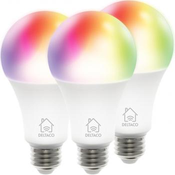 DELTACO SMART HOME RGB LED lamp, E27, WiFI 2.4GHz, 9W, 810lm, dimmable, 16m colors, 220-240V, white