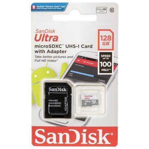 Карта памет SANDISK Ultra microSDHC UHS-I, 128GB, Class 10, 100Mb/s, Адаптер 