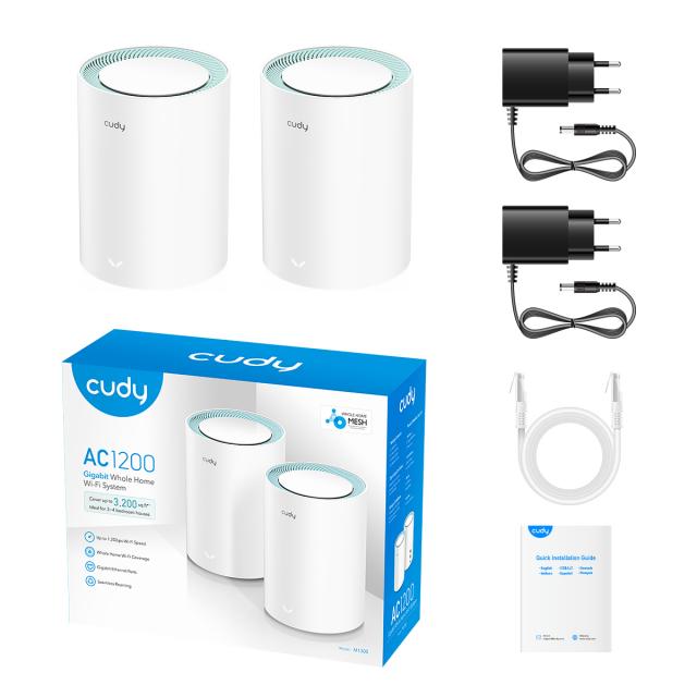 Cudy M1300, 2-pack, AC1200 Dual Band, 2.4/5 GHz, 300 -  867 Mbps 