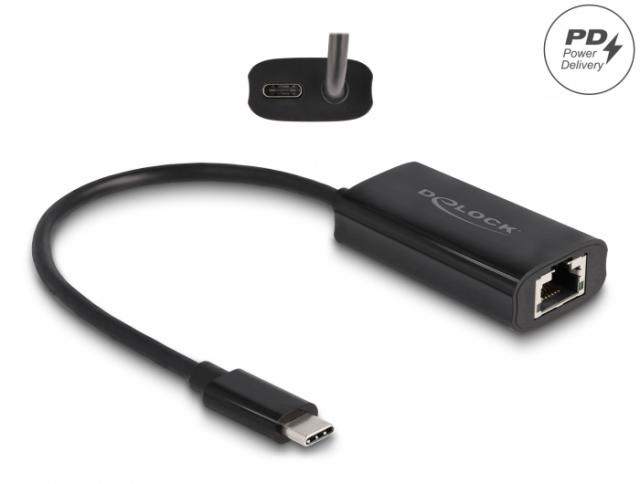 Мрежова карта Delock 61026 USB-C - RJ45, USB 3.2 Gen 1 RTL8153B, Gigabit Ethernet, PD 3.0 