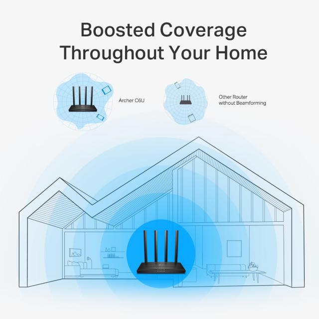Безжичен рутер TP-Link Archer C6U AC1200, 2.4/5 GHz, 300 - 867Mbps, 10/100/1000 