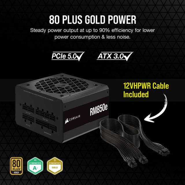 Power Supply Corsair RM850e, 850W 80+ GOLD ATX3.0, Fully Modular 