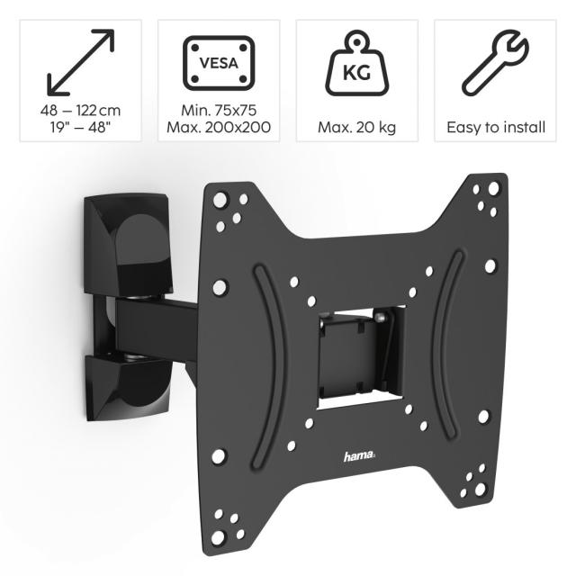 Hama TV Wall Bracket, Swivel, Tilt, 122 cm, 48", 220821 