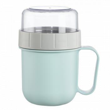 Xavax Cereal Mug To Go, with Topper, 2 Compartments, 500 + 200 ml, pastel blue/grey