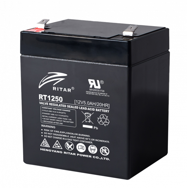 Lead Battery (RT1250) AGM  12V / 5Ah - 90 / 70 / 101mm T2  RITAR 