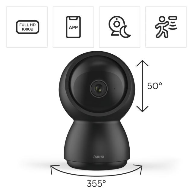 Hama Surveillance Camera, WLAN, Indoors, Pivotable, Night Vision, Recording, black 