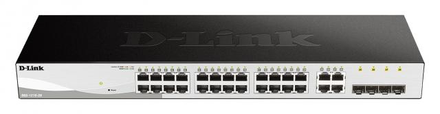 Суич D-Link DGS-1210-28, 28-портов 10/100/1000 Gigabit Smart Switch including 4 x 1000Base-T /SFP ports, управляем, за монтаж в шкаф 