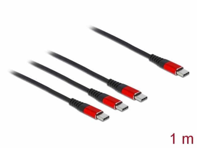 Delock USB Charging Cable 3 in 1 USB Type-C™ to 3 x USB Type-C™ 1 m black / red 