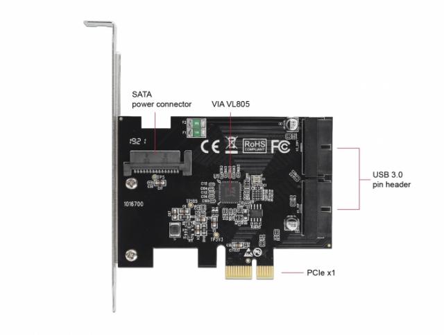 Delock PCI Express x1 Card to 2 x internal USB 3.0 Pin Header 