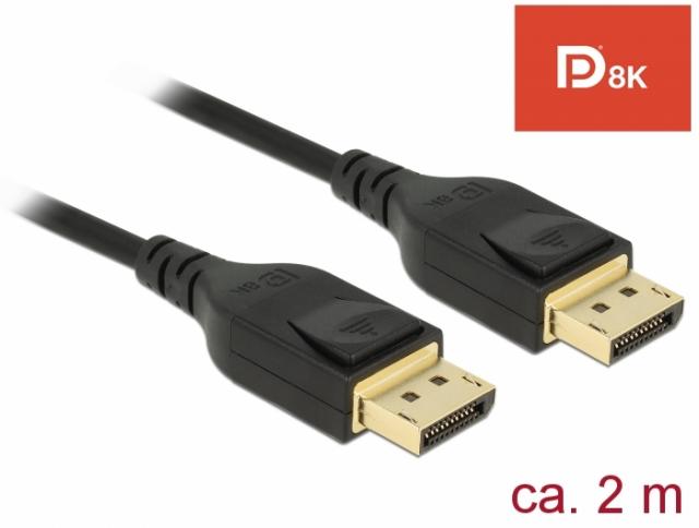 Кабел Delock  DisplayPort мъжко - DisplayPort мъжко, 2.0м, 8K 60 Hz, Черен 