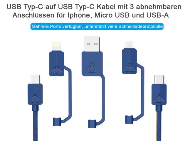 Cable for charging Type-C- Micro USB/ Lightning/ USB-A blue   PDC-3  XTAR 