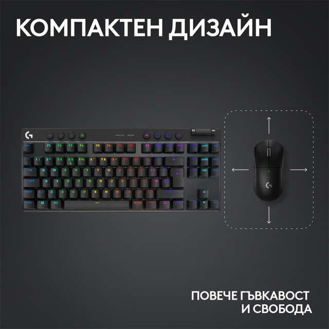 Геймърска механична клавиатура Logitech G Pro X TKL Lightspeed Tactile Switch 