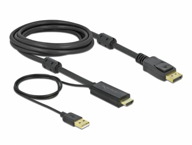 Кабел Delock HDMI мъжко - DisplayPort USB мъжко, 4K 30 Hz, 3 м, Черен 