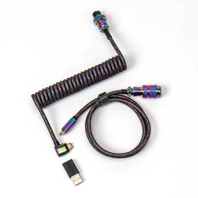 Cable Keychron Colorful Premium Coiled Angled, USB-C - USB-C, Rainbow Plated Black 