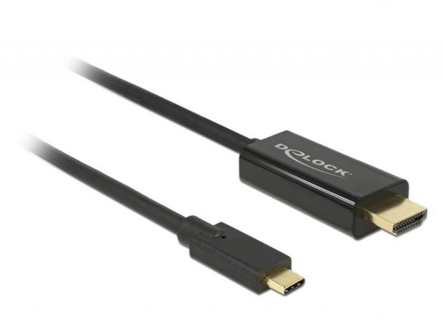 Кабел Delock, USB-C мъжко - HDMI мъжко, 2.0 m, 4K 30 Hz, 2 m, Черен 