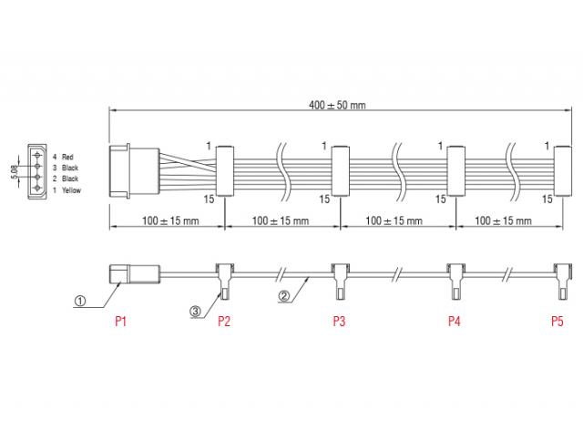 Кабел Power Molex 4 Pin  > 4 x SATA 15 Pin, 40cm 