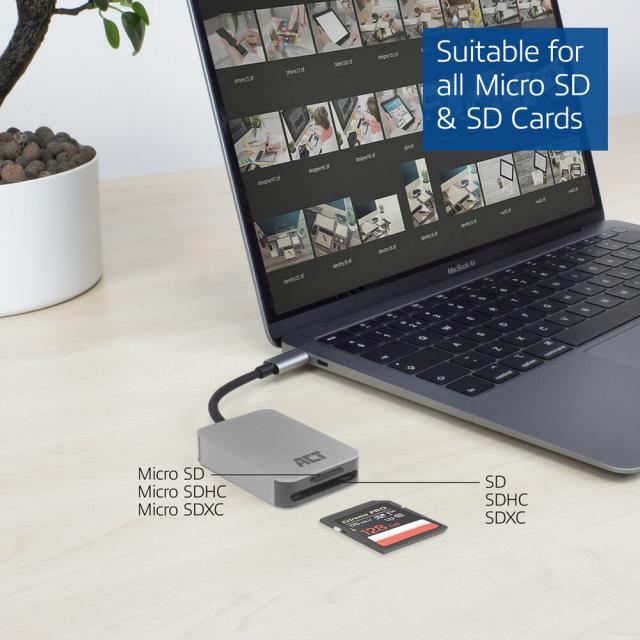 ACT USB-C card reader for SD and micro SD, SD 4.0 UHS-II 