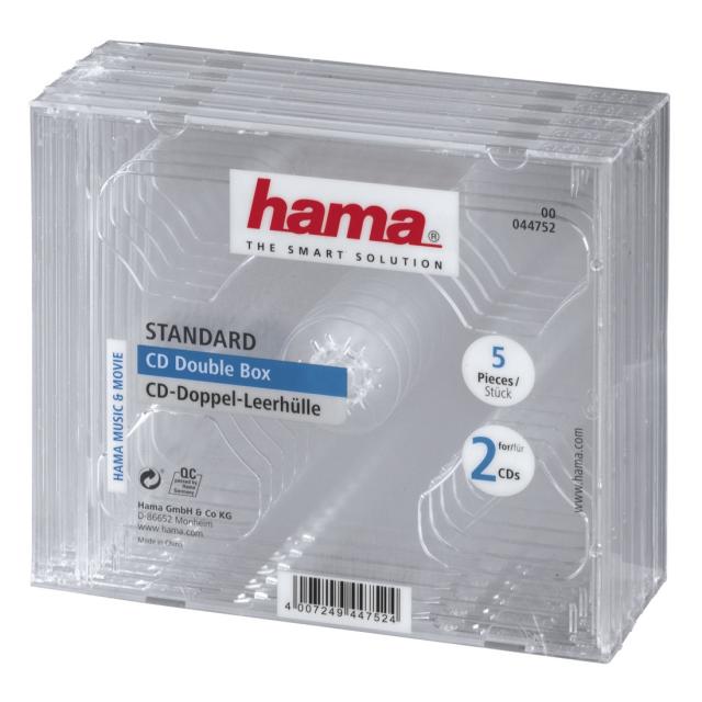 Hama Standard CD Double Jewel Case, pack of 5, transparent 