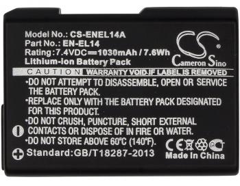 Camera Battery for NIKON EN-EL14, 7.4V, 1030mAh, Li-Ion,, Cameron Sino