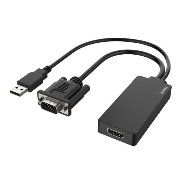 Конвертор HAMA, VGA+USB мъжко - HDMI женско, Full HD 1080p, Черен 