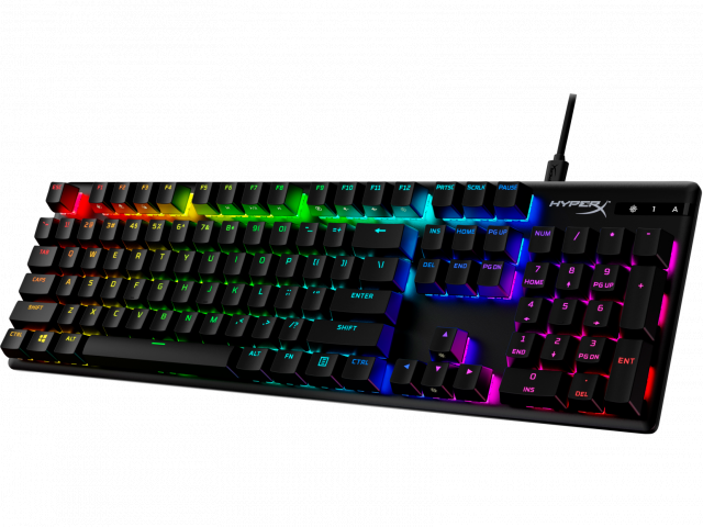 Геймърскa механична клавиатура HyperX Alloy Origins PBT, HyperX Aqua суичове, RGB, Черен 