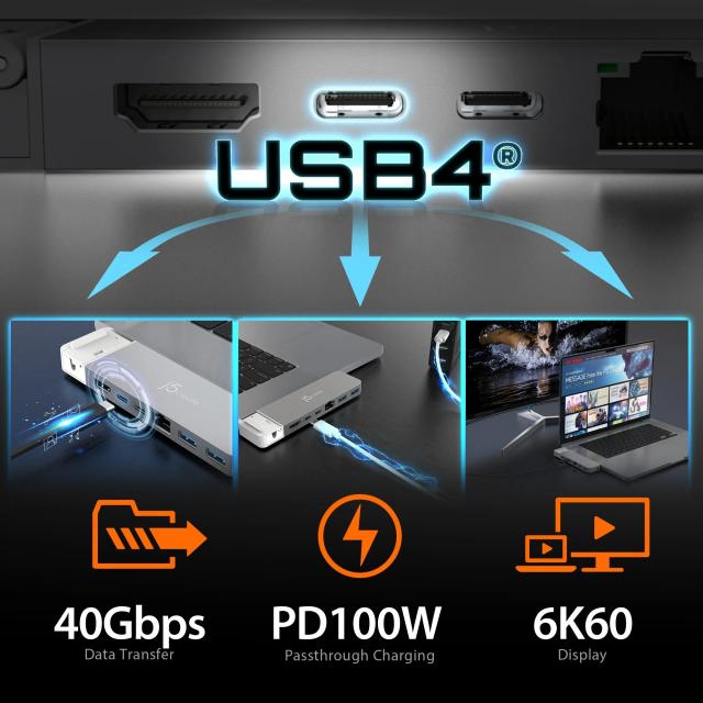 Докинг станция j5create JCD395, USB4 Hub, MagSafe Kit, За MacBook Pro 2021/2022 