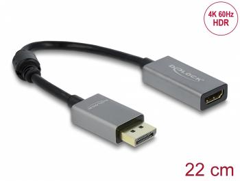 Адаптер Delock, DisplayPort 1.4 мъжко - HDMI женско, 4K 60 Hz (HDR)