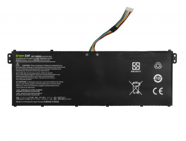 Laptop Battery GREEN CELL, ACER AC14B3K AC14B8K Aspire 5 A515 A517 R15 R5-571T LiIPo 15,2V 2100mAh 