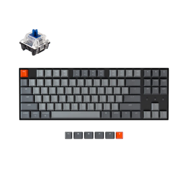 Геймърска Механична клавиатура Keychron K8 TKL, Hot-Swappable Gateron Optical Blue Switch RGB Backlight 