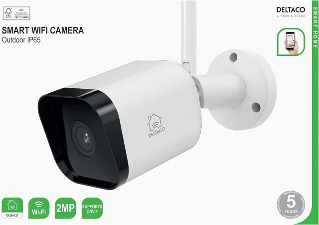 DELTACO SMART HOME WiFi camera, outdoor IP65, 2MP, ONVIF, white 